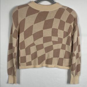 Kori. Geometric Patterned‎ Beige and Brown crop top Sweater. 100% Viscose